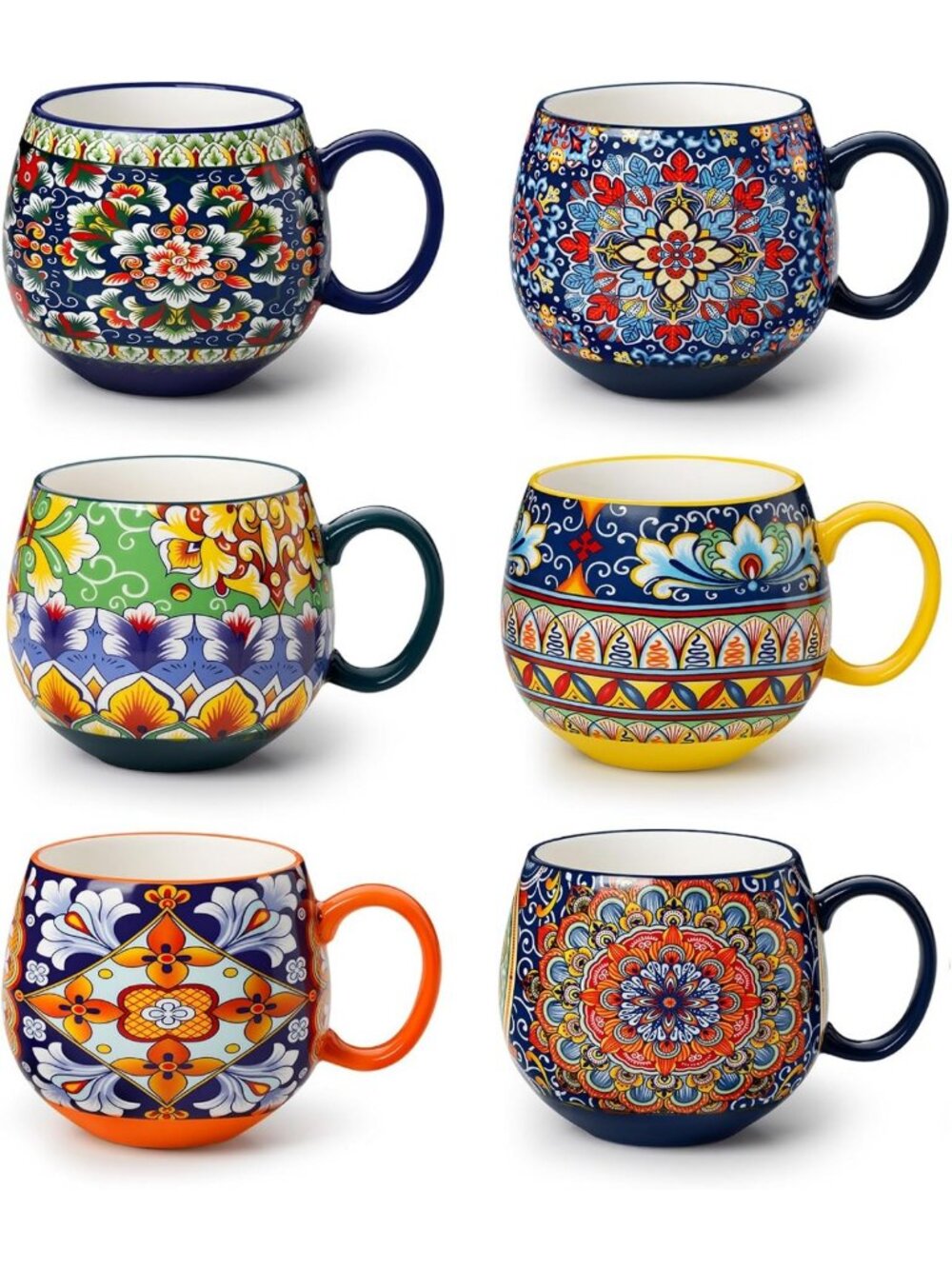 Colorful Ceramic Coffee Mugs Set of 6, 18oz Cups for Home & Office Use